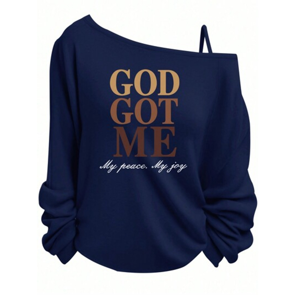 Unbranded Womens Navy Long Sleeve Tee God Got Me Graphic Plus XL